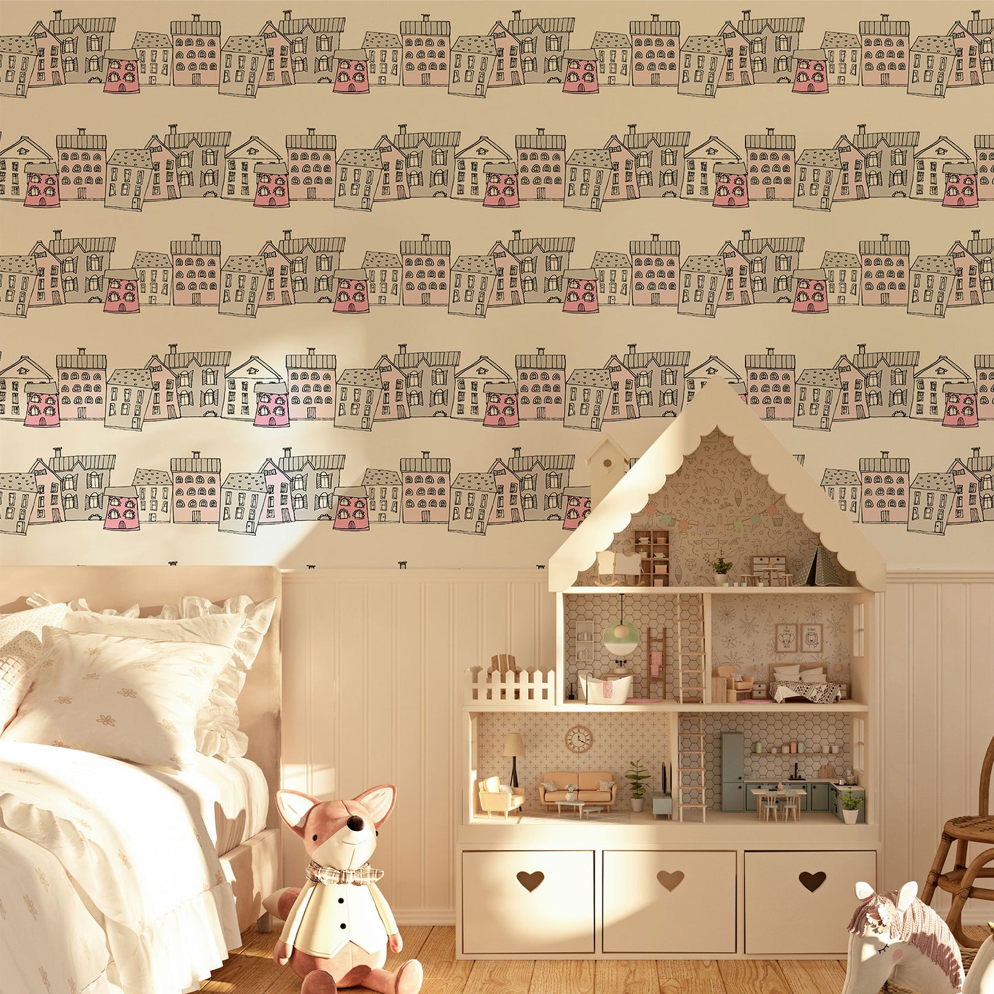 Ribbon Houses Wallpaper