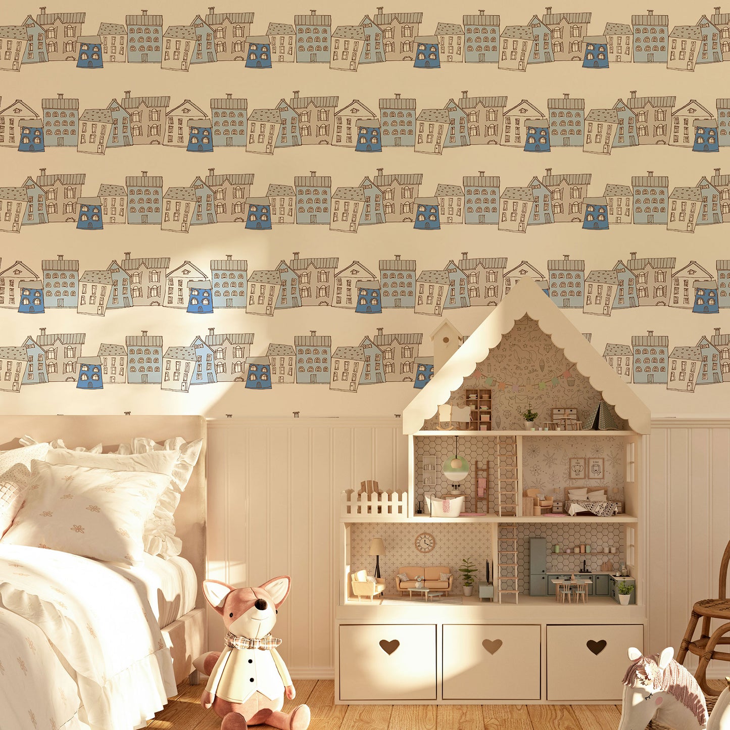 Ribbon Houses Wallpaper