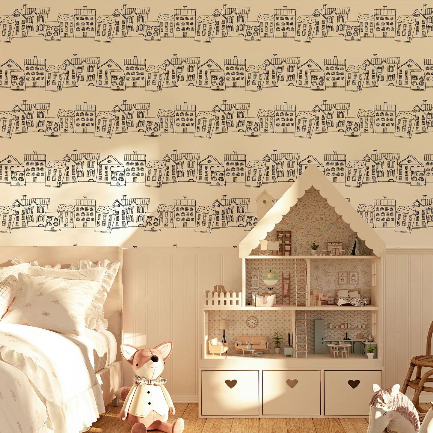 Ribbon Houses Wallpaper