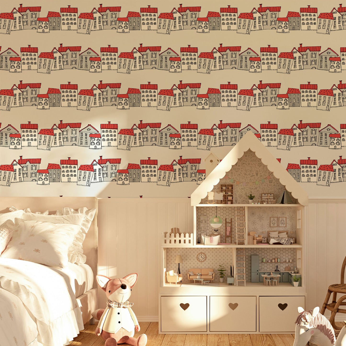 Ribbon Houses Wallpaper