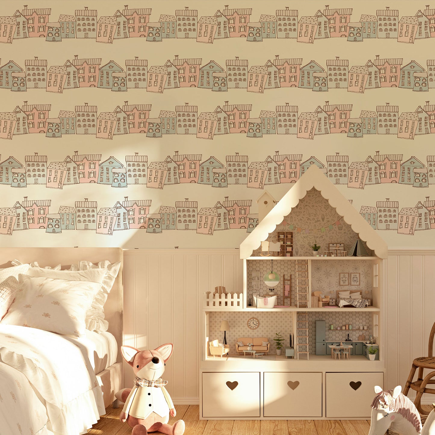 Ribbon Houses Wallpaper
