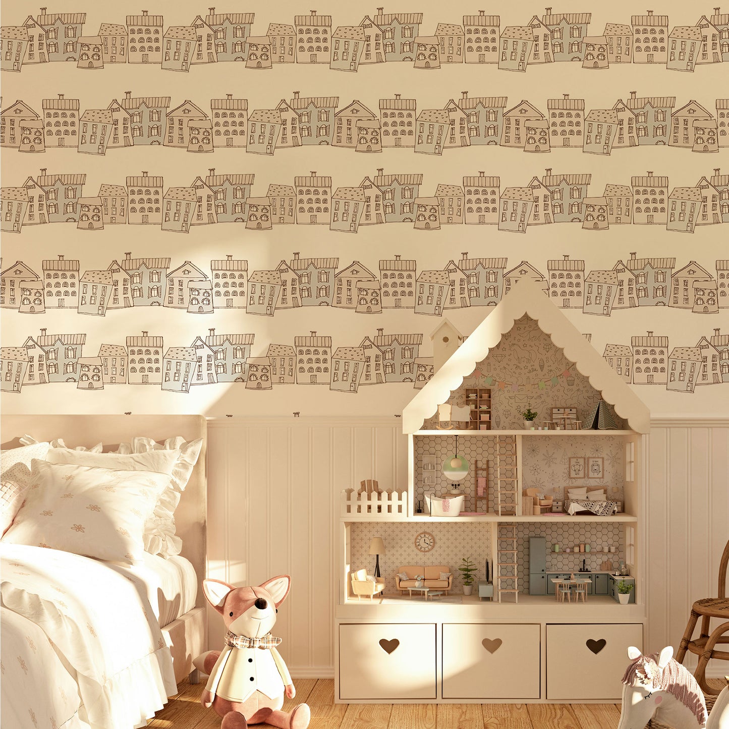 Ribbon Houses Wallpaper